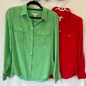 TWO JCrew Silk Button Down Shirts in Red & Green (size 2) - selling together